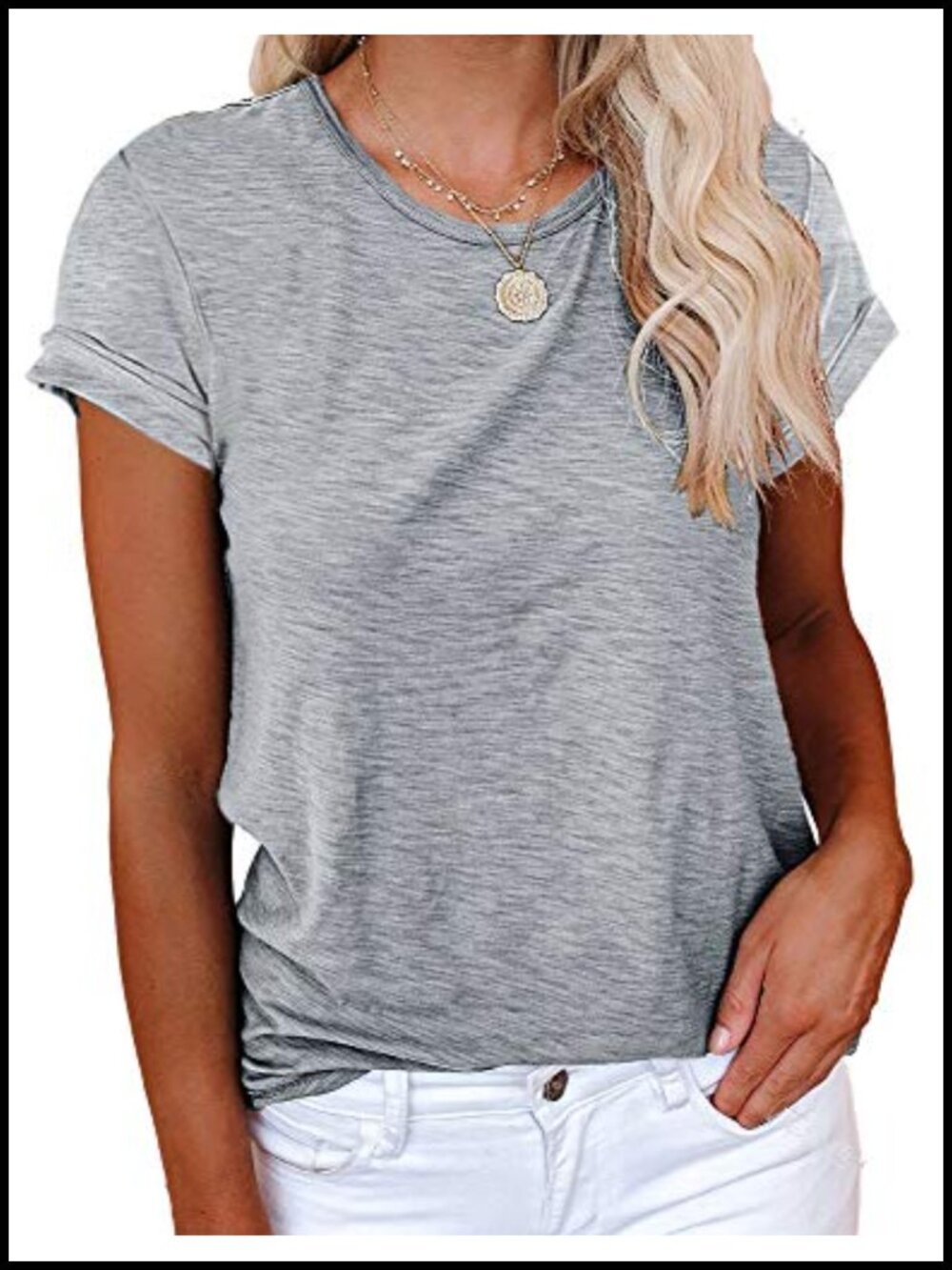 Womens Short Sleeve Crew Neck Loose Casual T-Shirt Polyester Viscose Elastane